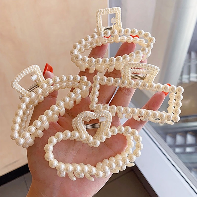 Kẹp Tóc Càng Cua Lớn Đính Ngọc Trai Giả Phong Cách Hàn Quốc Thời Trang Cho Nữ