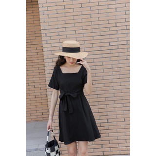 Đầm tay ngắn cột eo basic