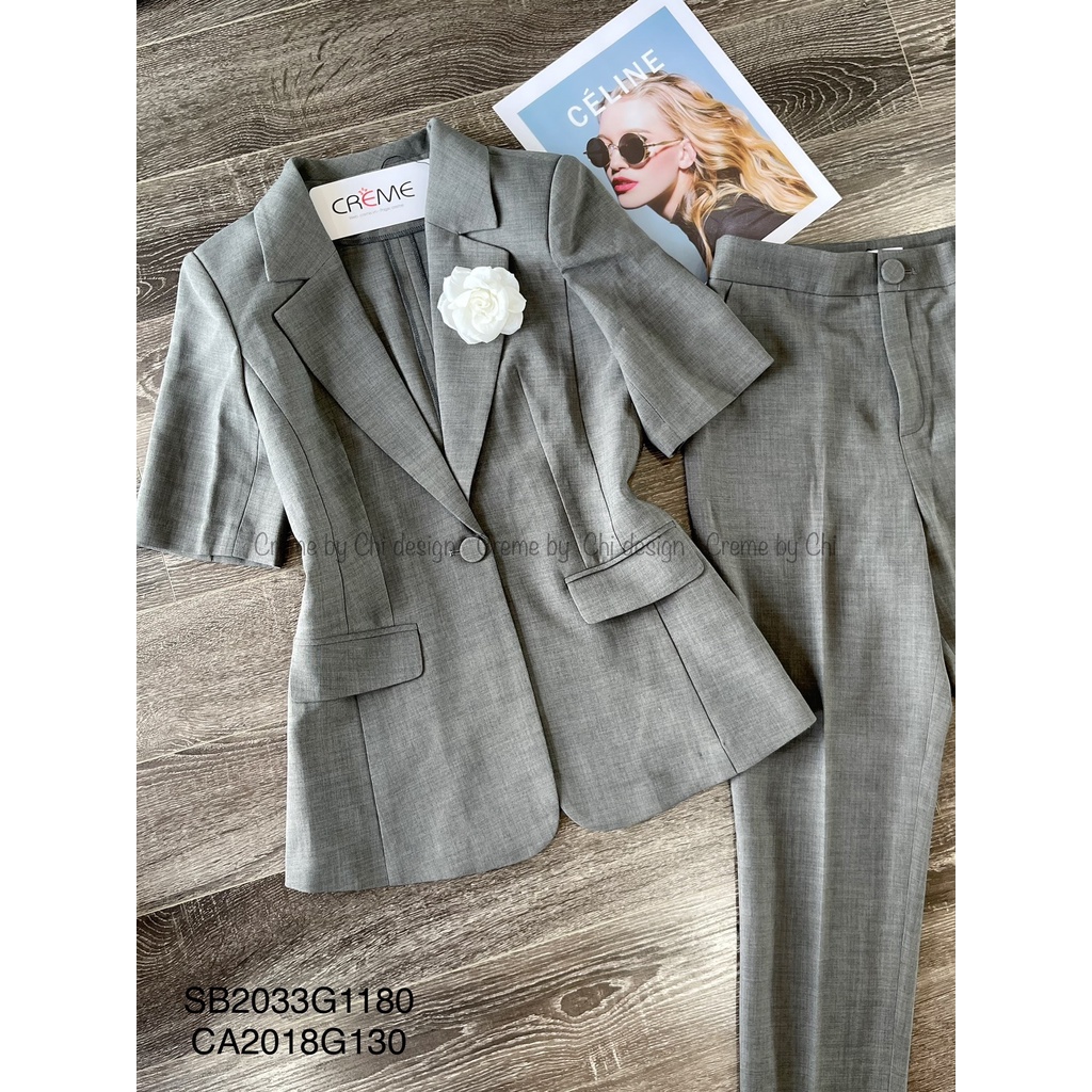 Set bộ nữ áo vest tay cộc SB2033 CREME