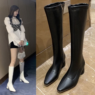 Bốt cổ cao da mềm đế tròn cao 5cm thanh lịch dài ông 39cm