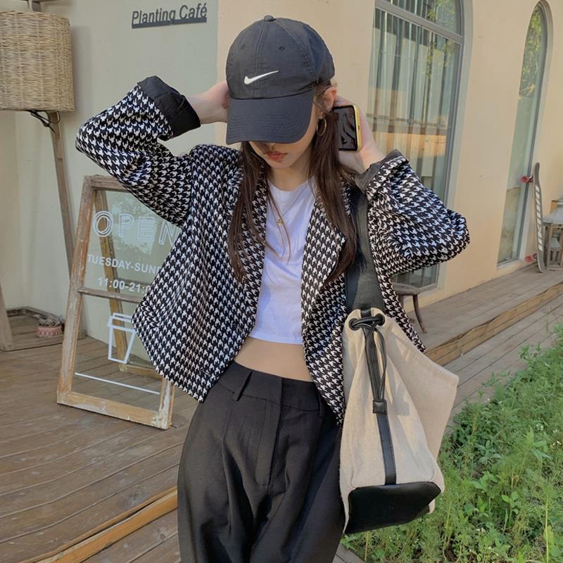 Áo khoác dáng ngắn dài tay in họa tiết phong cách Hàn Quốc thanh lịch thời trang cho nữ