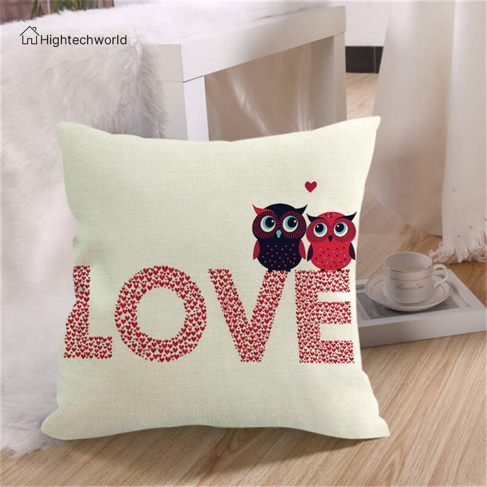 Hightechworld Linen Cushion Cover Love Throw Car Home Decor Pillow Case Valentines Day