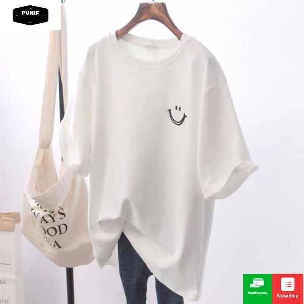 Áo Thun Tay Lỡ Nam Nữ PuniF In Mặt Cười Dáng Unisex Shopee Form Rộng BigSize 100kg 100%Coton