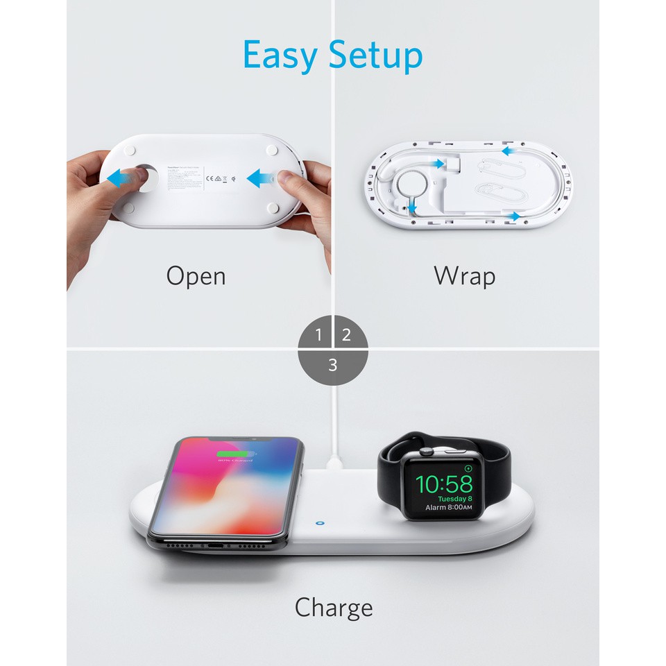 Đế sạc nhanh không dây Anker PowerWave Pad A2570 B2570, kèm đế giữ cho sạc Apple Watch, chuẩn MFI [Music4U]