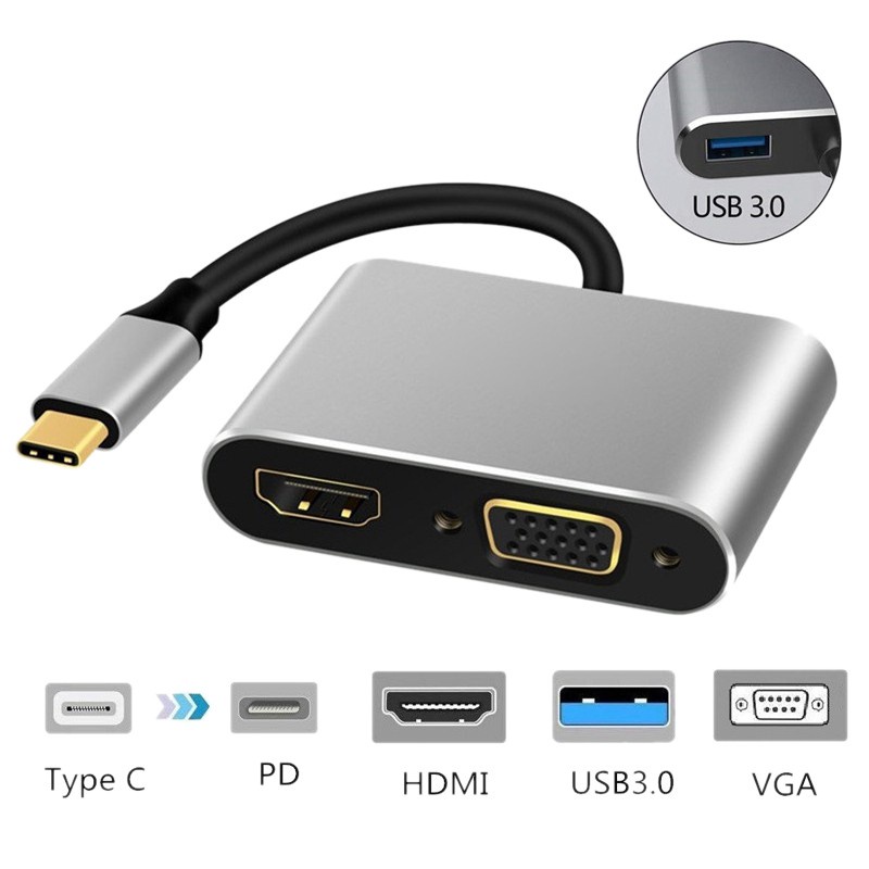 Bộ Chuyển Đổi 4 Trong 1 Type C Sang Vga Hdmi Cho Pro / Macbook-Gray | BigBuy360 - bigbuy360.vn
