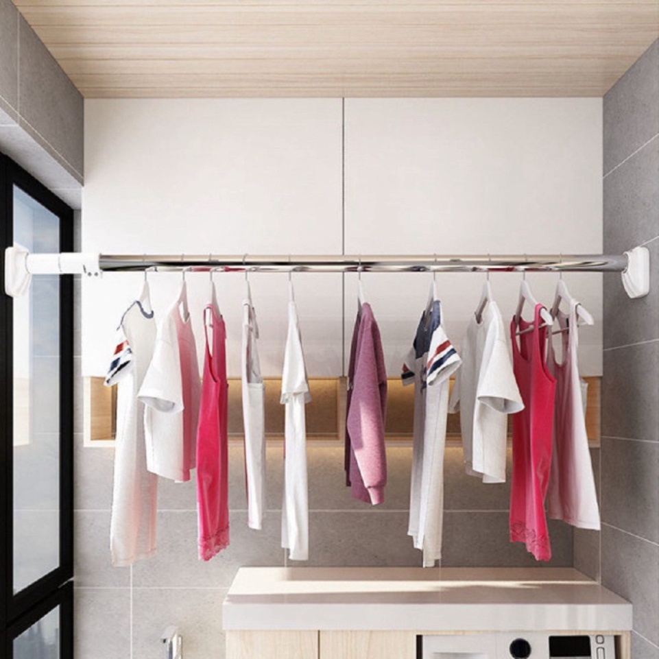 Sào Phơi Giá Treo Đồ Quần Áo Gắn Tường Inox Thanh Treo Rèm Cửa Sổ Không Cần Khoan