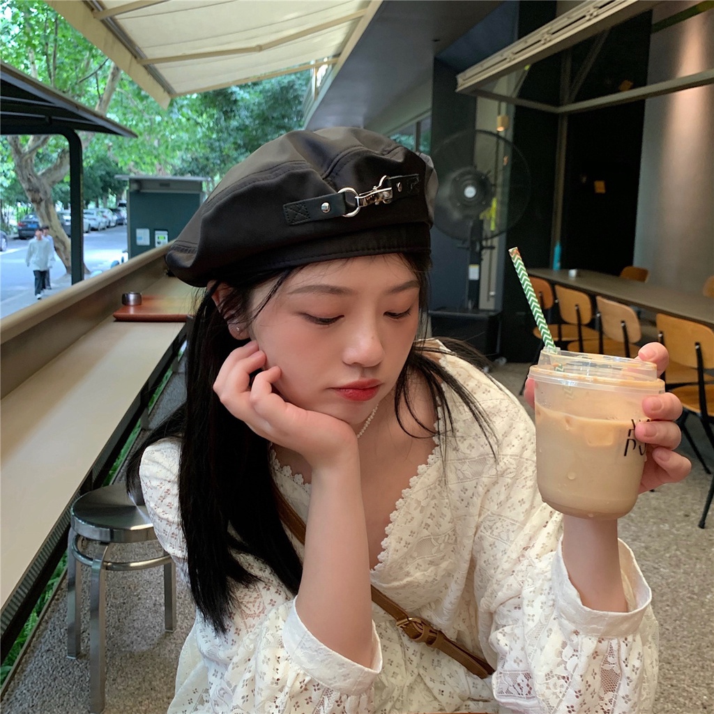 Nón Nồi Beret Phối Khuy Móc Kẹp Xinh Xắn Mũ Hoạ Sĩ L2169