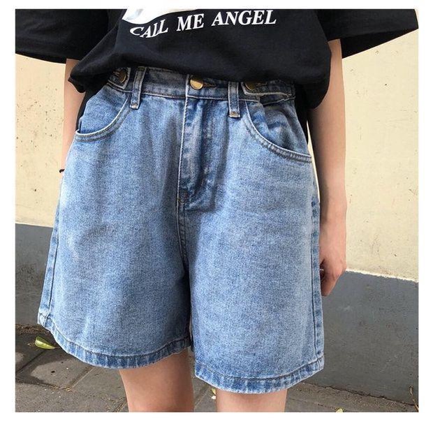 Quần Short Denim Ống Rộng Lưng Cao Thời Trang Mùa Hè Hàn Quốc Dành Cho Nữ