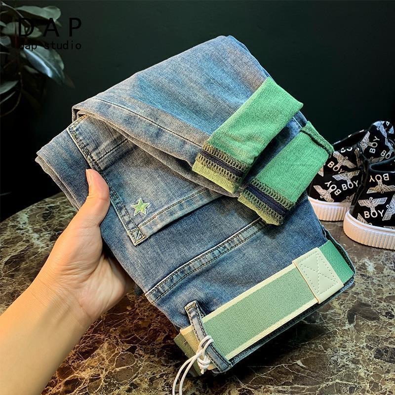 Quần Jean Dài Co Giãn Thêu Trang Trí Phong Cách Hàn Quốc Dành Cho Nam