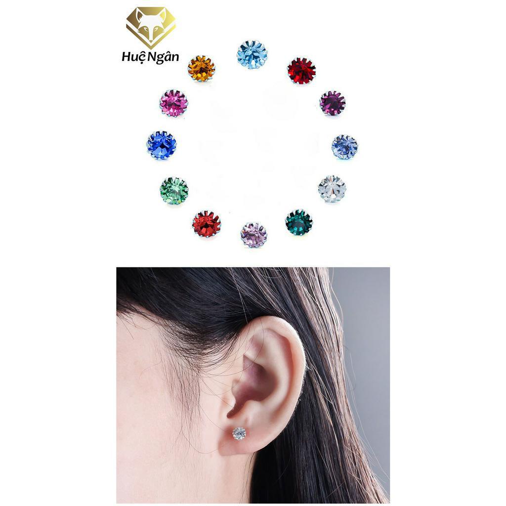 Bông tai bạc Ý 925 Huệ Ngân - Hoa đá 4mm sắc màu 12 cung hoàng đạo ED0001