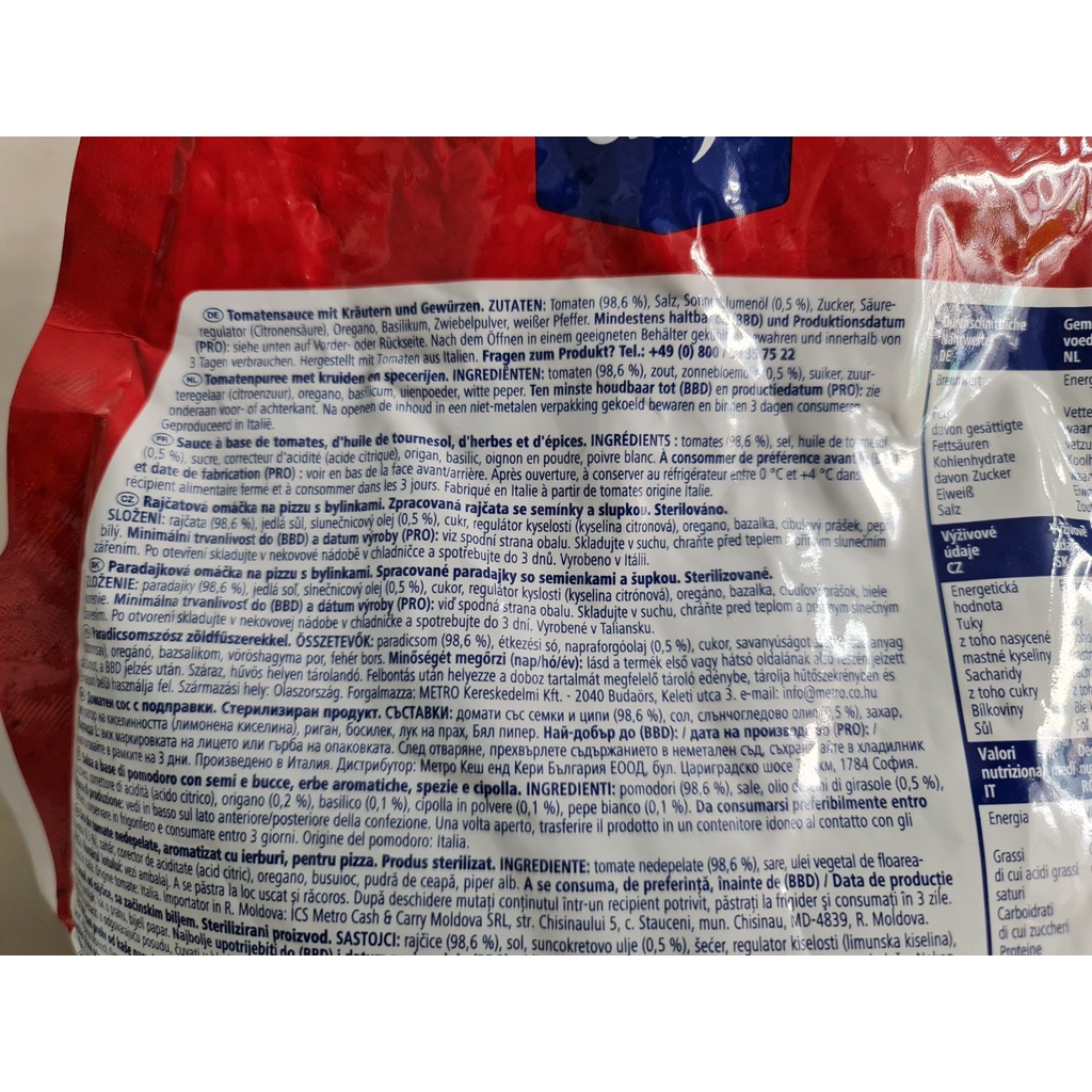 [TÚI 2.5 Kg] XỐT PIZZA [Italia] METRO CHEF Pizza Sauce Flavoured with Herbs