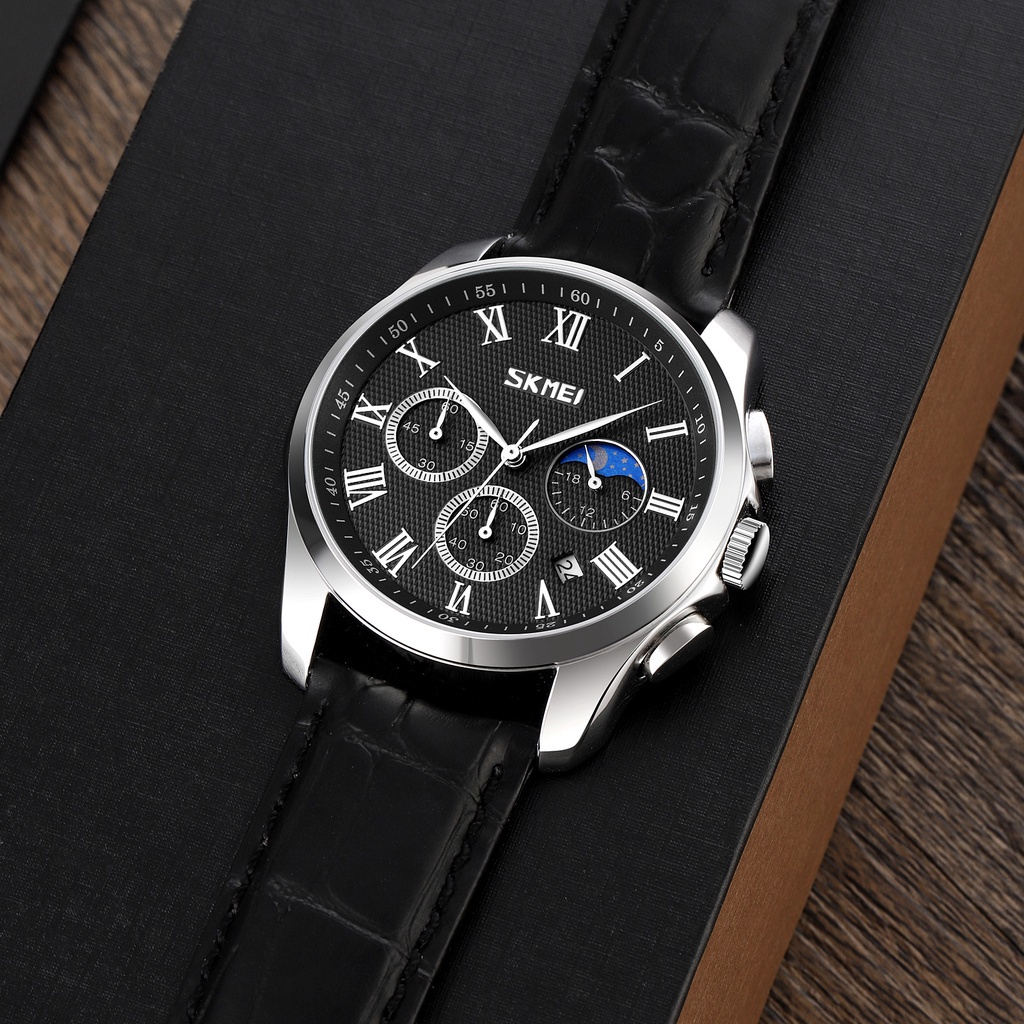 Đồng Hồ Quartz Mặt Trăng Dây Da Chống Thấm Nước SKMEI