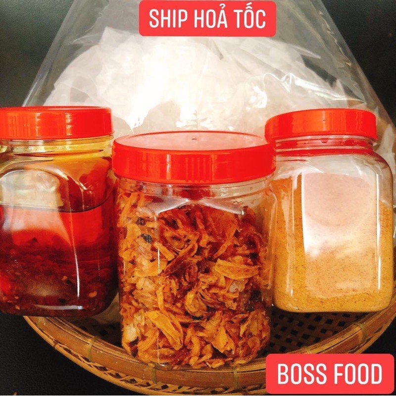 ( 4 món ) 500g Bánh tráng rìa phơi sương + 100g muối nhuyễn + 100g hành phi nhà làm + 180g sate nhà làm