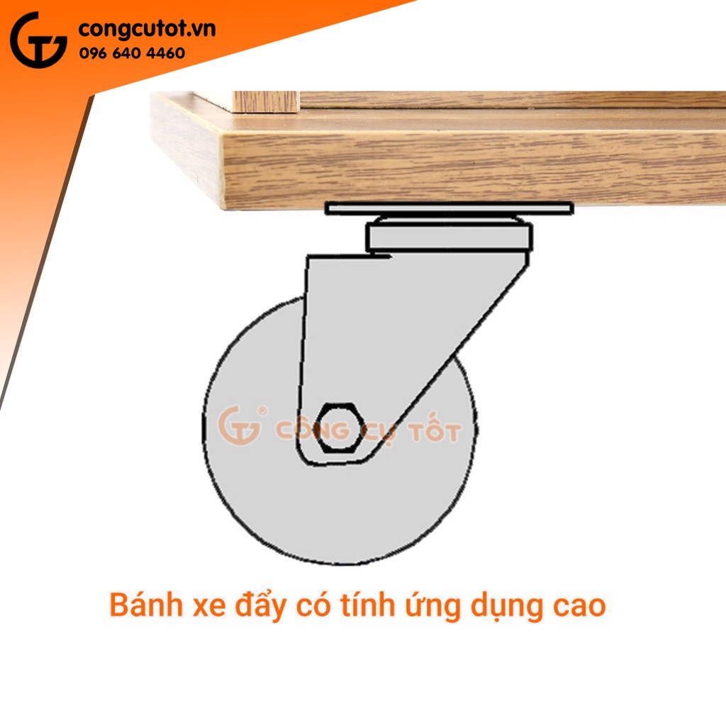 Bộ 4 bánh xe đẩy hàng tổng tải 260kg xoay 360 độ lốp nhựa đỏ mận hãm sau Φ120mm