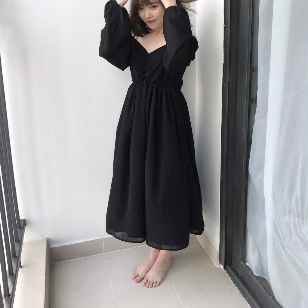 VÁY ĐI CHƠI - LADONNA DRESS - VÁY HAI DÂY TAY DÀI NGỰC RÚM | BigBuy360 - bigbuy360.vn