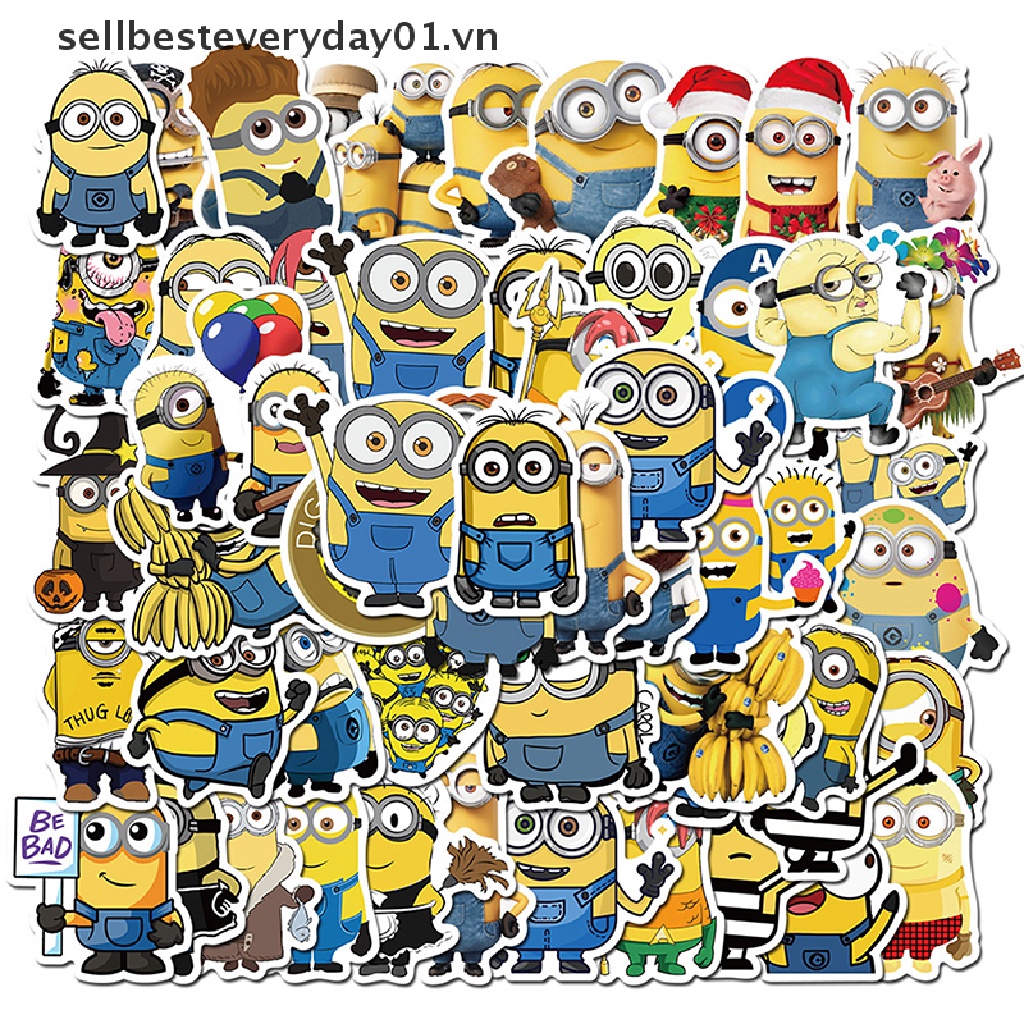 Set 50 miếng dán hình Minions vui nhộn bằng PVC trang trí điện thoại/ guitar