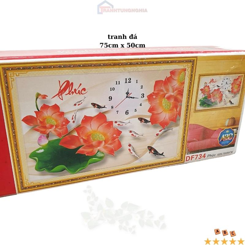 Tranh đính đá, tranh thêu chữ thập đồng hồ chữ phúc 75cm x 50cm