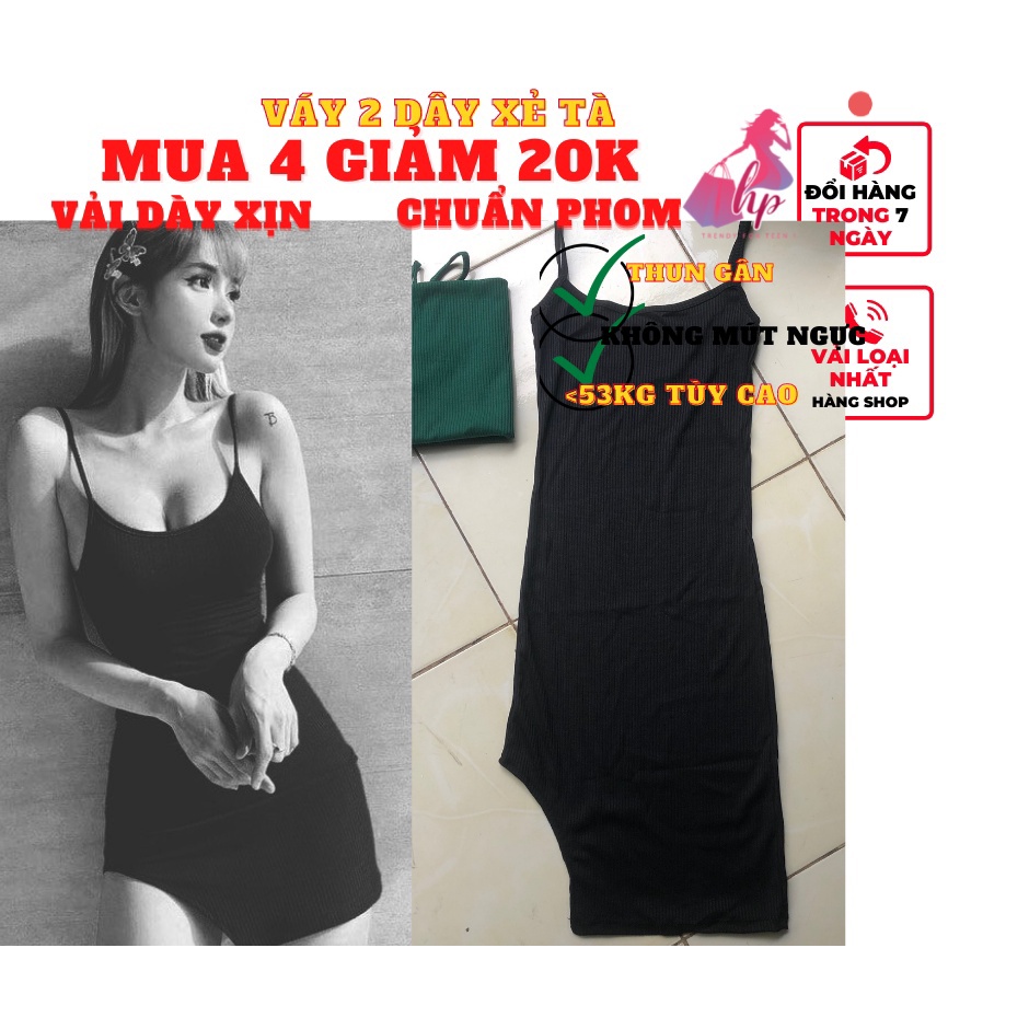 Váy đầm nữ hai dây ôm body xẻ tà cực sexy chất thun gân màu đen dự tiệc sang chảnh -mã VD116