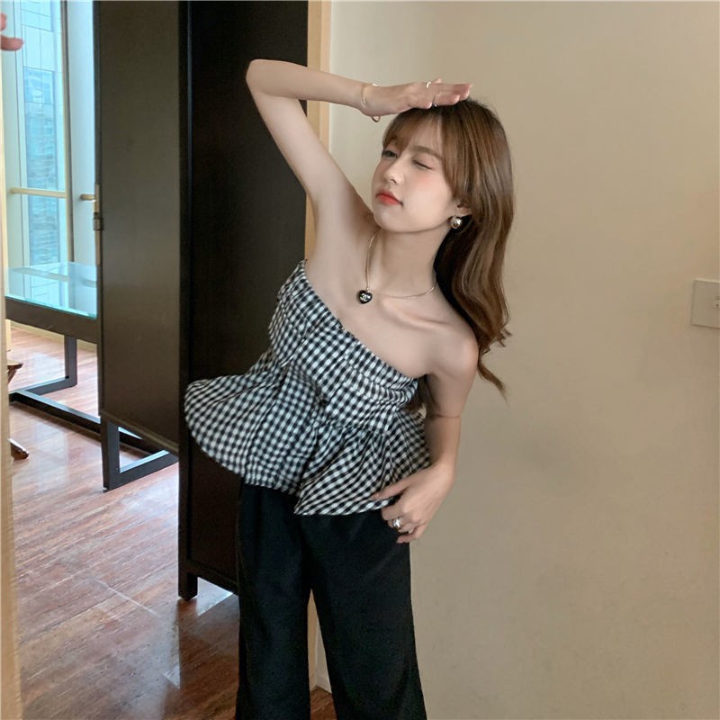 Áo Hai Dây Họa Tiết Sọc Caro Thời Trang Mùa Hè Cho Nữ