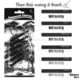 Than vuông, Than thỏi, củi Compressed Charcoal Artist 6 thanh