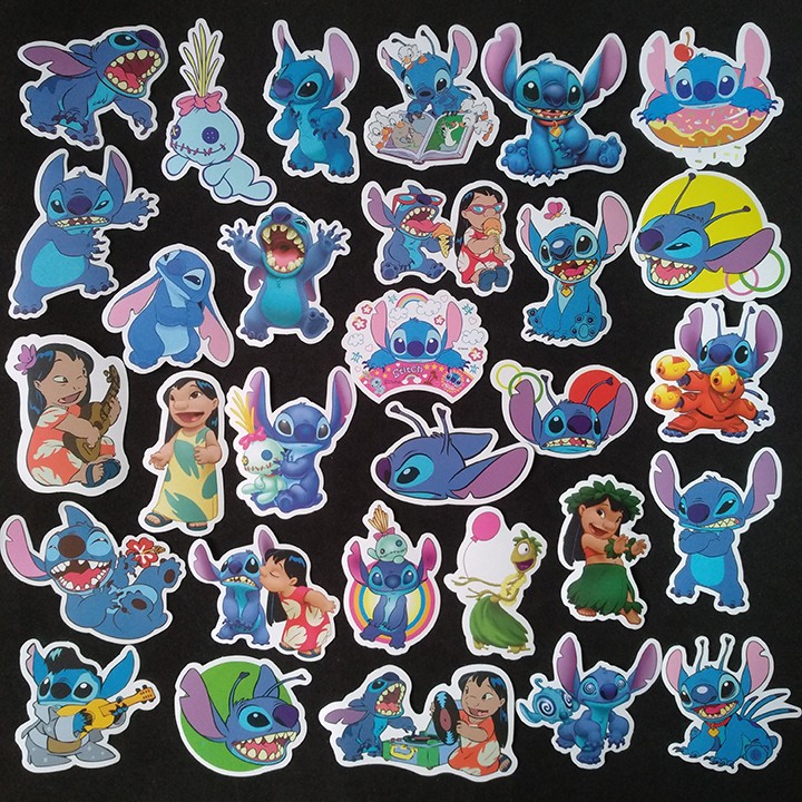 Bộ Sticker dán cao cấp chủ đề STITCH - Dùng dán Xe, dán mũ bảo hiểm, dán Laptop...