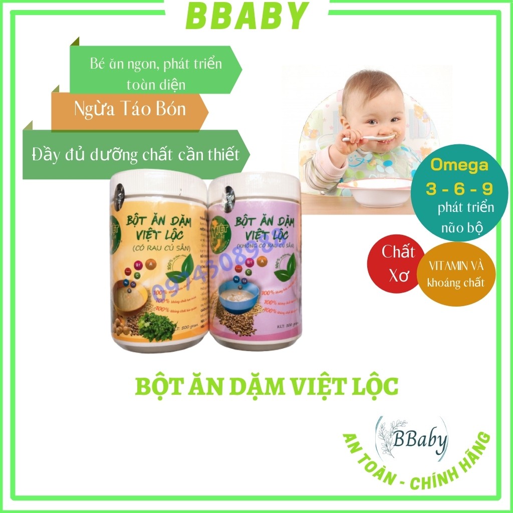 Bột Ăn Dặm Việt Lộc, Có Rau Cho Bé Từ 5 Tháng , Hộp 500gr Bé Ăn Dặm BBaBy