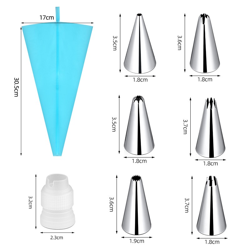 16pcs/set Bộ 14 đui bắt bông kem kèm đầu nối và túi đựng kem trang trí bánh