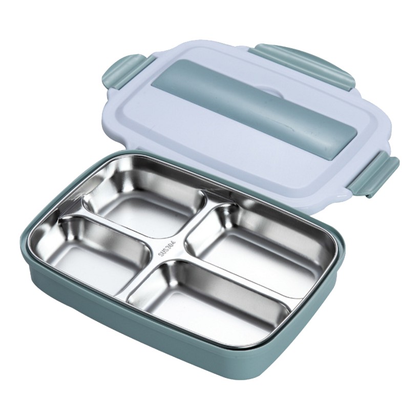 Hộp đựng cơm văn phòng 4 ngăn Inox 304 (Kèm thìa + đũa)