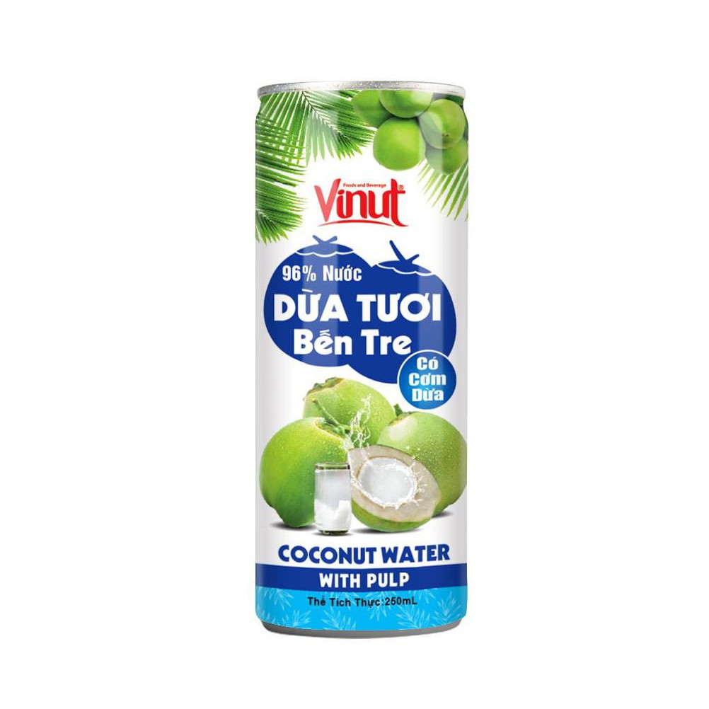 Nước dừa Bến Tre Vinut (có cơm dừa) đóng lon 250ml