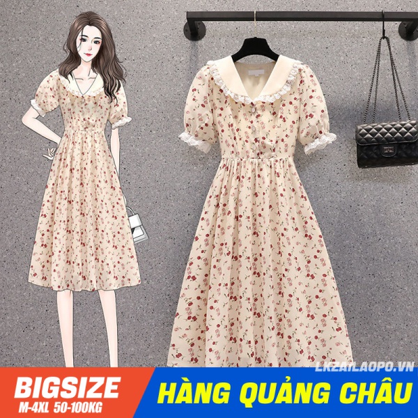 Đầm hoa nhí dáng suông ⚡️𝐁𝐈𝐆𝐒𝐈𝐙𝐄⚡️ Váy nữ tay ngắn cổ bẻ che bụng mỡ ôm eo mùa hè Phong cách Hàn Quốc Thời Trang tiểu thư cá tính xinh đẹp cho người mập béo