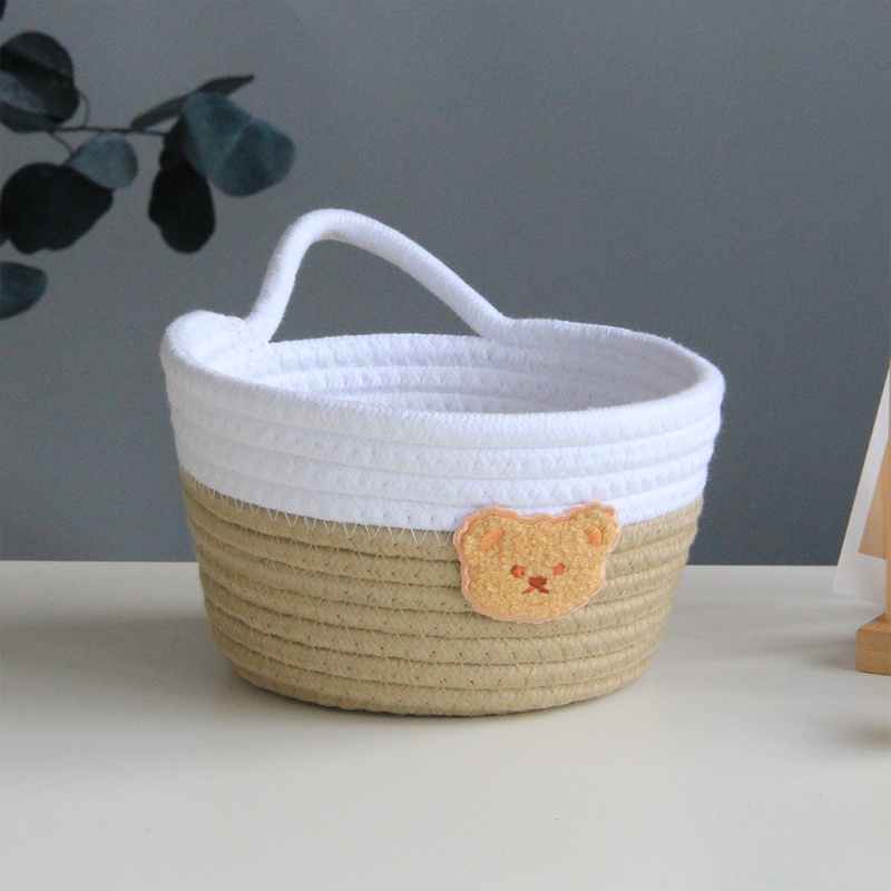 Giỏ Đựng Đồ Bằng Dây Cotton Bện Có Tay Cầm Dễ Thương Đa Ứng Dụng