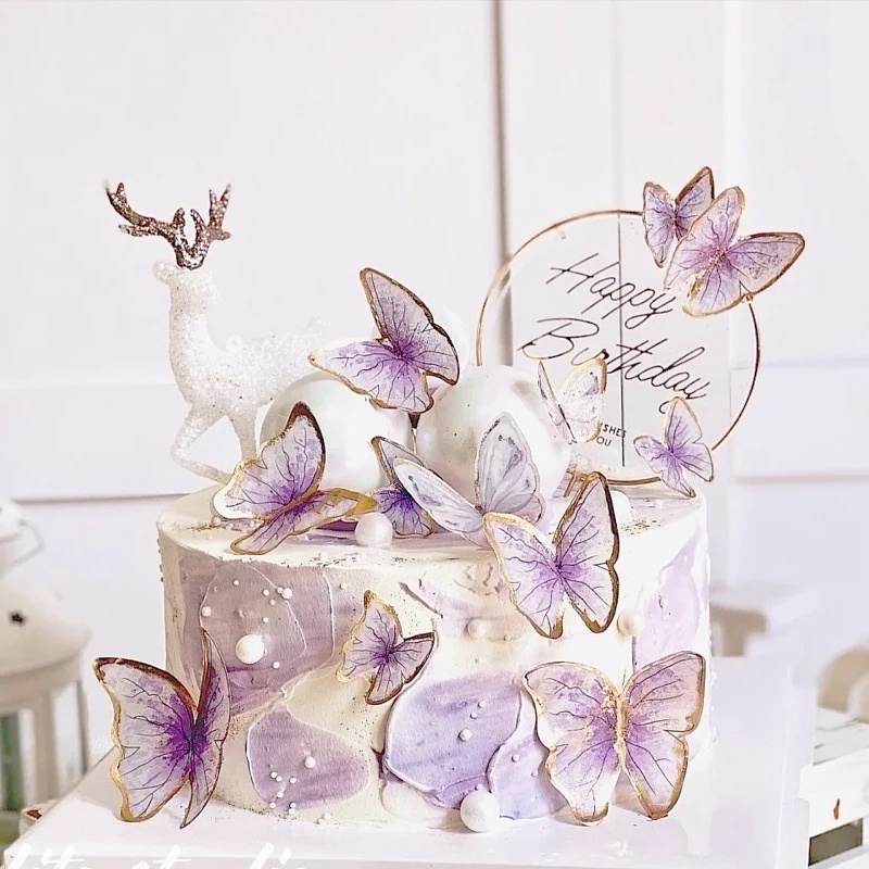 Set 11 Phụ Kiện Trang Trí Bánh Kem Hình Bướm/Hoa/Bướm Xinh Xắn