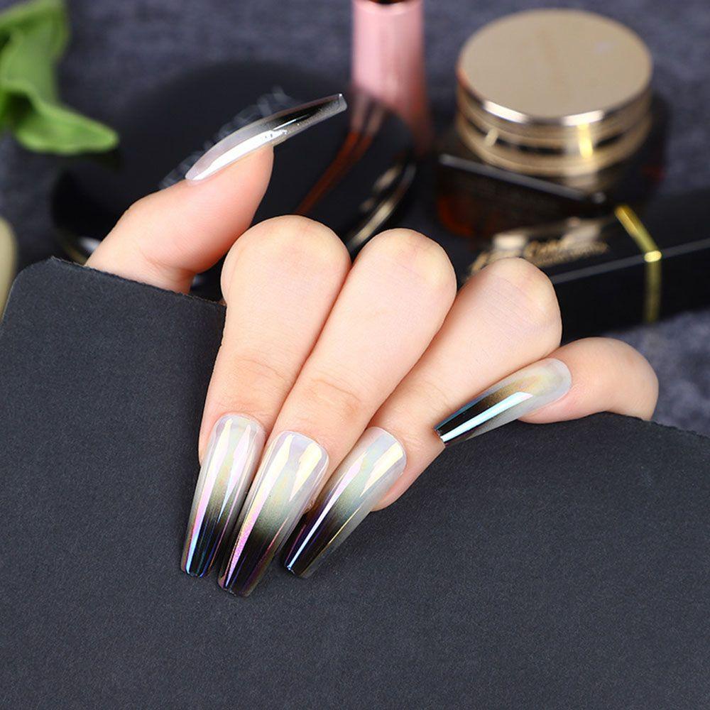 Set 24 Móng Tay Giả Múa Ba Lê Bằng Acrylic Màu Sắc Gradient