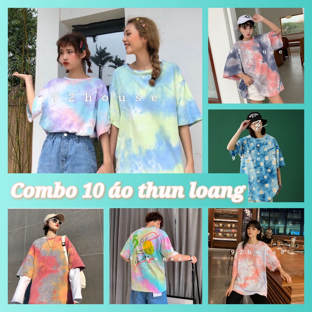 Combo 10 Áo thun tay lỡ loang màu / Áo phông unisex phom rộng