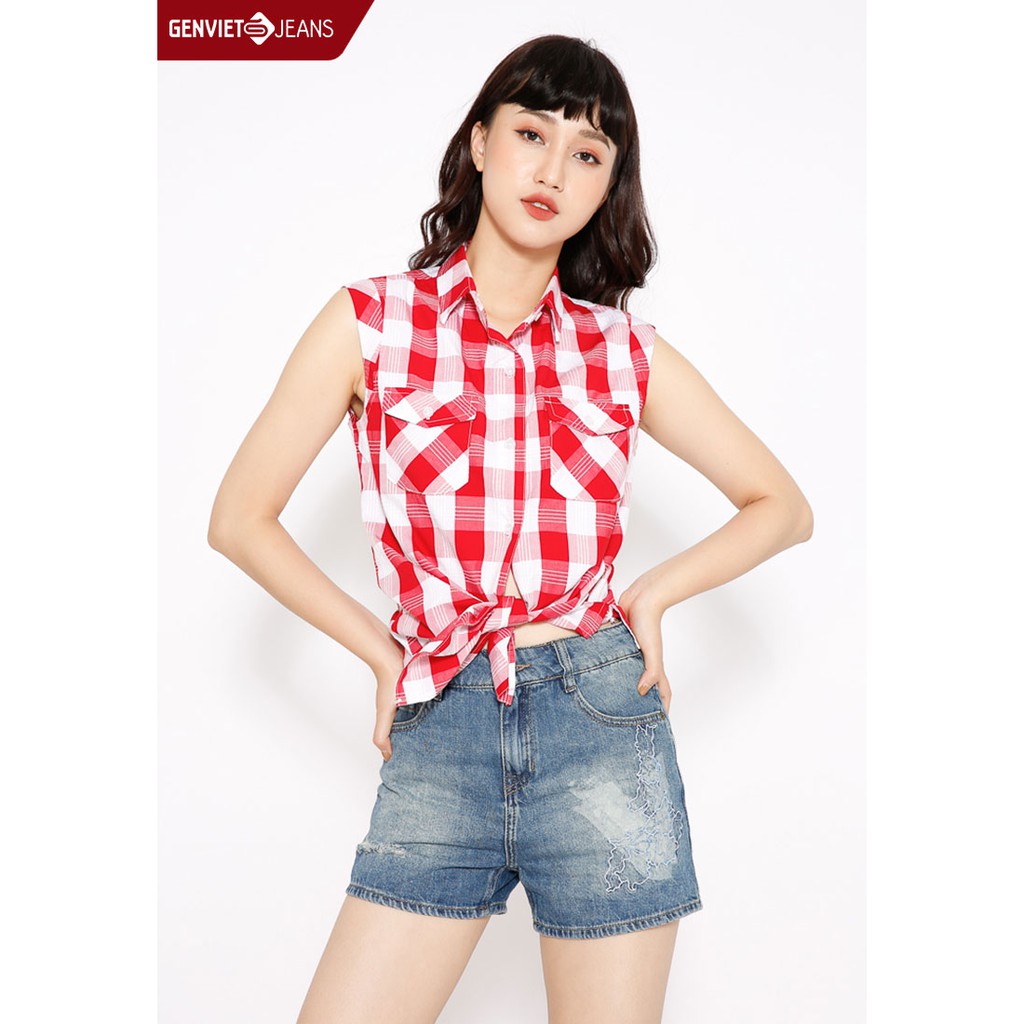 Áo sơ mi thô cộc tay Nữ TA323L421 GENVIET