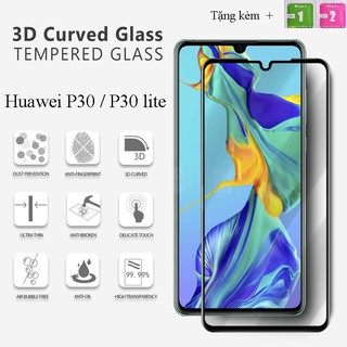 Kính cường lực Huawei P30 , P30 lite full màn hình 9H cao cấp tặng kèm giấy lau kính