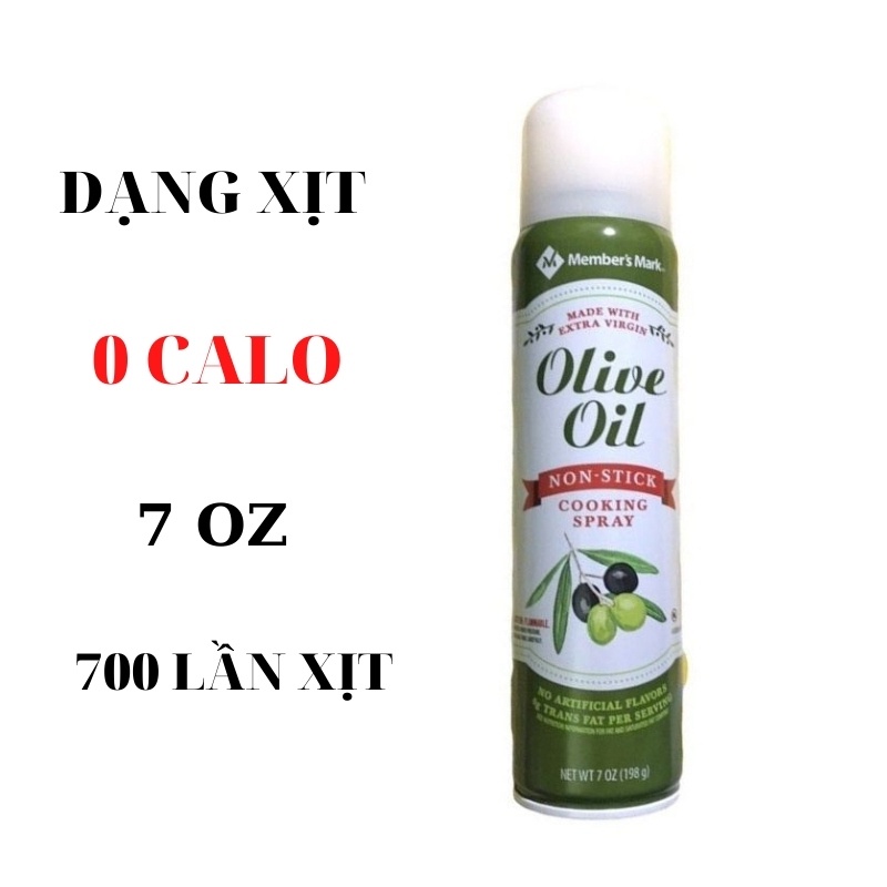 Dầu ăn kiêng 0 calo, dầu ăn giảm cân dạng xịt olive Member's Mark, chai 7oz 700 lần xịt