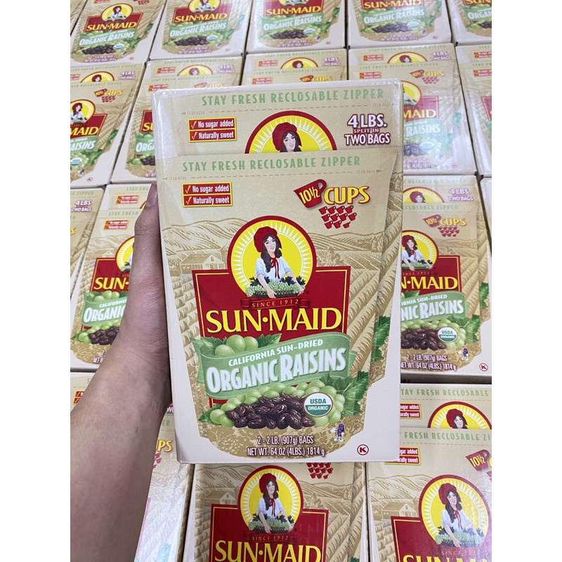 Hộp 2 bịch Nho SunMaid organic raisins 1.814g hàng mỹ