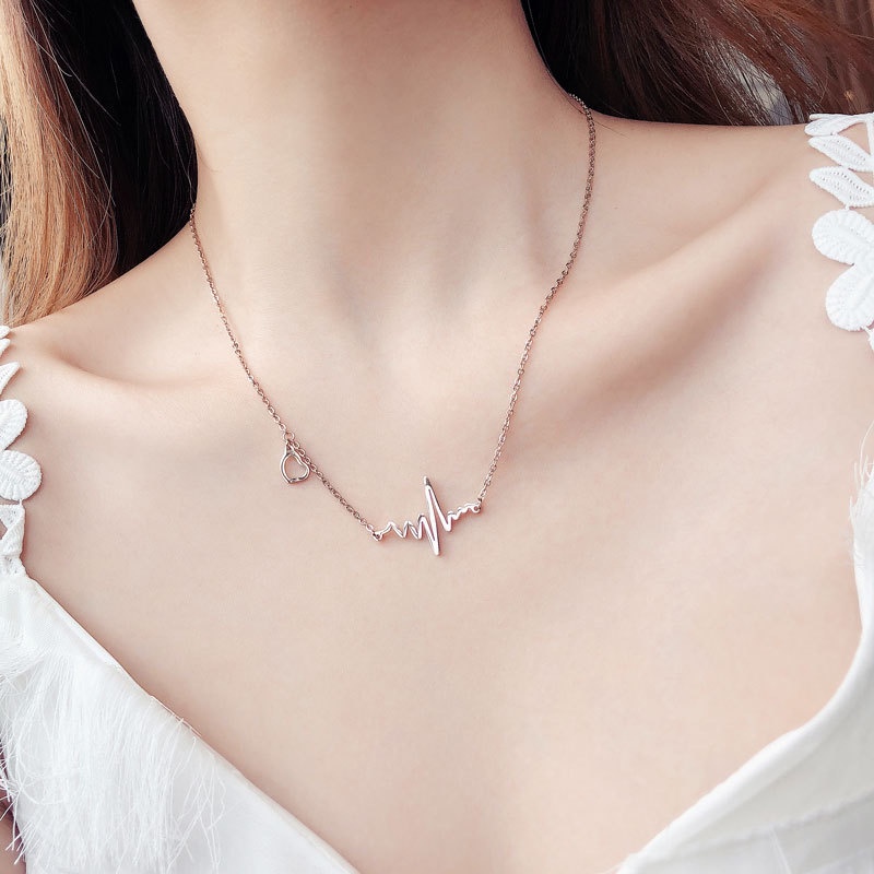 Vòng cổ Thép Titan Mặt Nhịp Tim Phong Cách Hàn Quốc