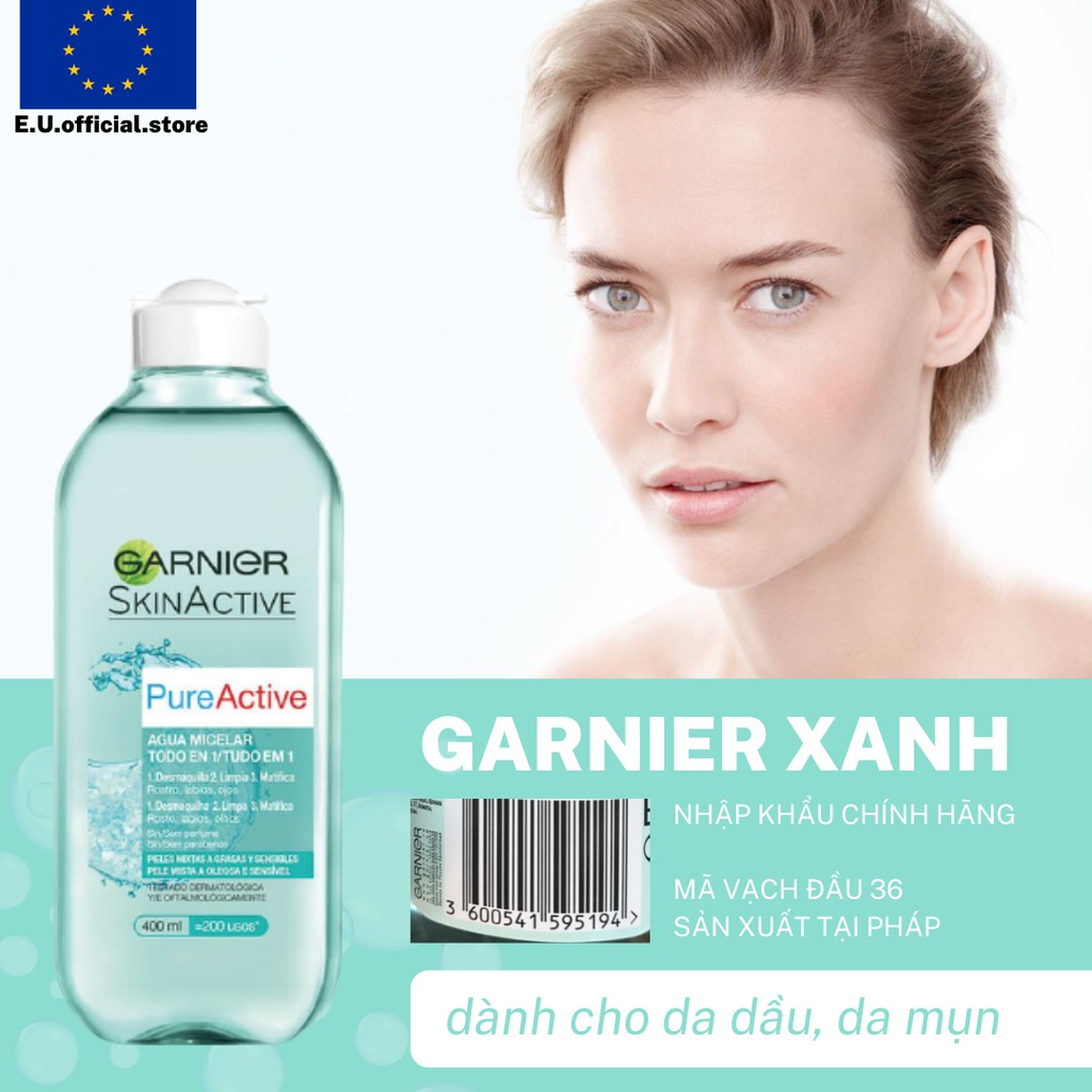 [Loại 400ml] Nước Tẩy Trang Micellar Garnier Hồng/ Vàng/ Xanh Skinactive Cleansing Water