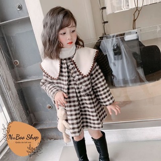 [Xả hàng] Set váy tiểu thư mùa thu đông cho bé gái, Set váy dạ kẻ kèm gấu mặc Tết 9-21kg