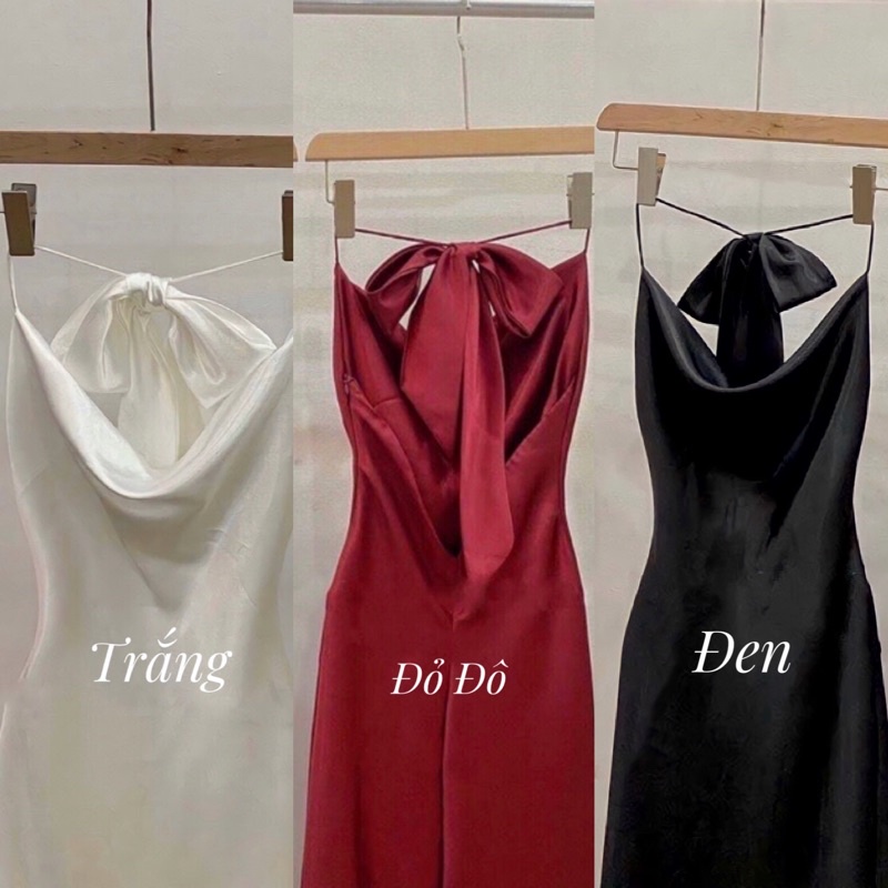 Đầm Lụa Nữ Cổ Trễ Cột Nơ Hở Lưng Có Khóa Kéo Dáng Dài Dự Tiệc Nhiều Màu Nữ Tính DB.FISHY