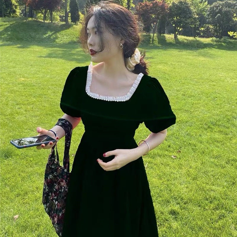 Đầm tiểu thư cổ vuông đính ngọc dự tiệc dáng dài hàng quảng châu | BigBuy360 - bigbuy360.vn