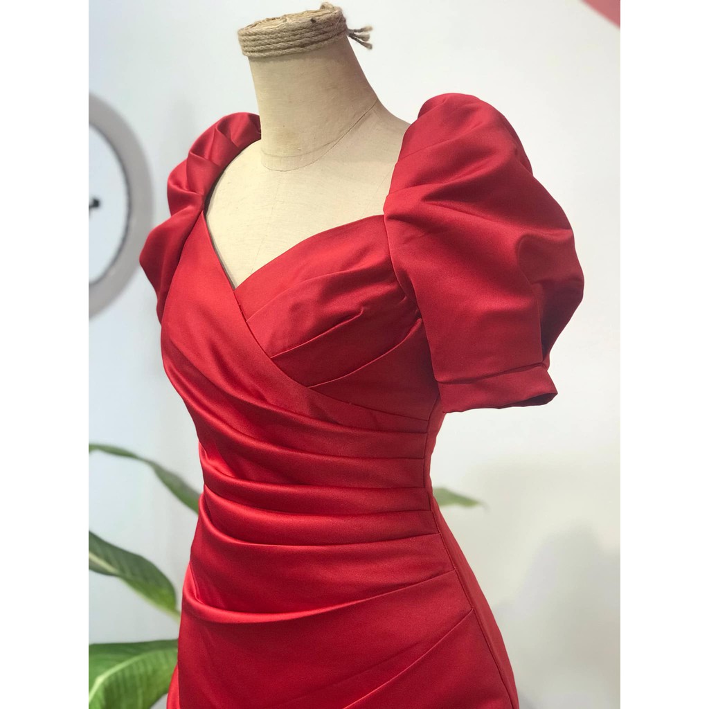 Đầm Tafta tay phồng xếp li