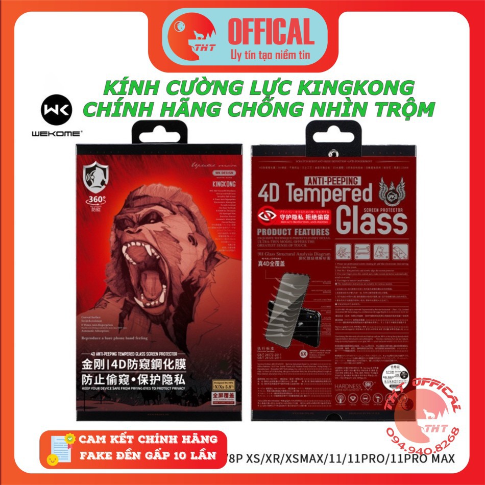 Cường Lực iphone KINGKONG Full Màn Chống Nhìn Trộm cho Iphone 7/8/x/xs/xsmax/11/12/13/14/pro/promax