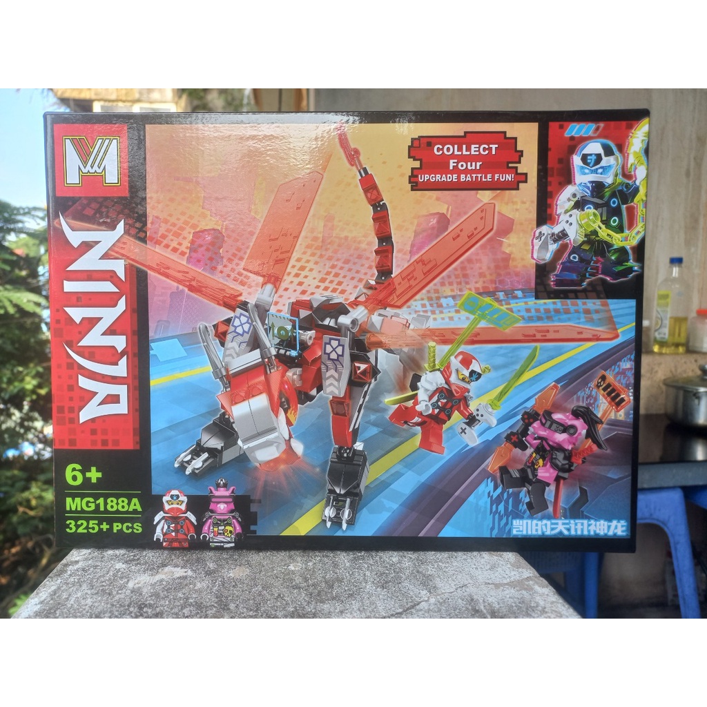 Xếp hình ninja Kai và Lloyd chiến đấu với Unagami cưỡi rồng mạng MG188