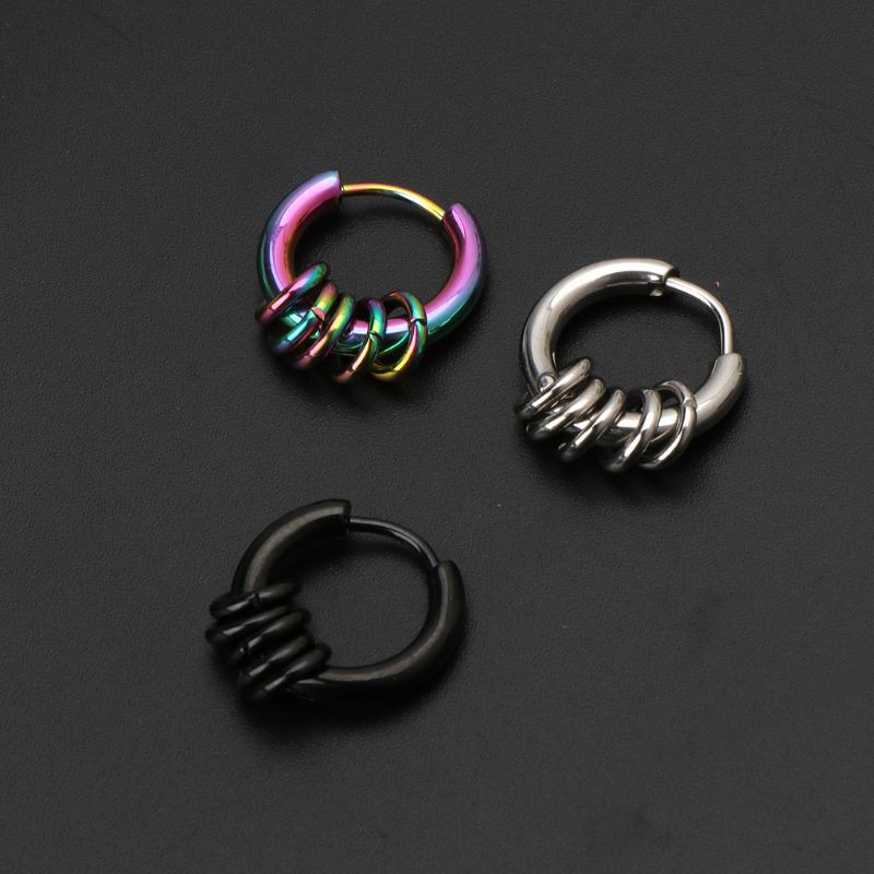 Cặp khuyên tai thép titan tròn phong cách punk cá tính trẻ trung