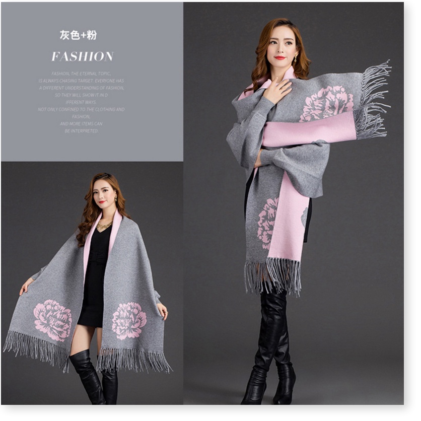 Áo len nữ đẹp, Áo khoác len nữ dáng khăn cao cấp, Khăn len nữ chất len dày mềm mịn 13