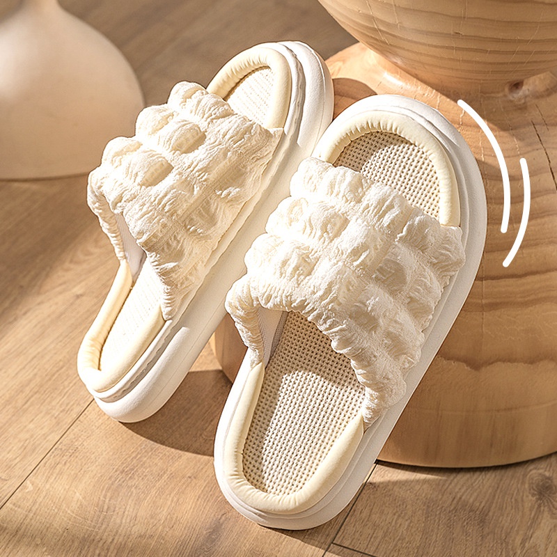 Dép đi trong nhà, dép nữ vải lanh thấm hút mồ hôi đế bánh mì eva chống trơn trượt [Lù store] - DV01