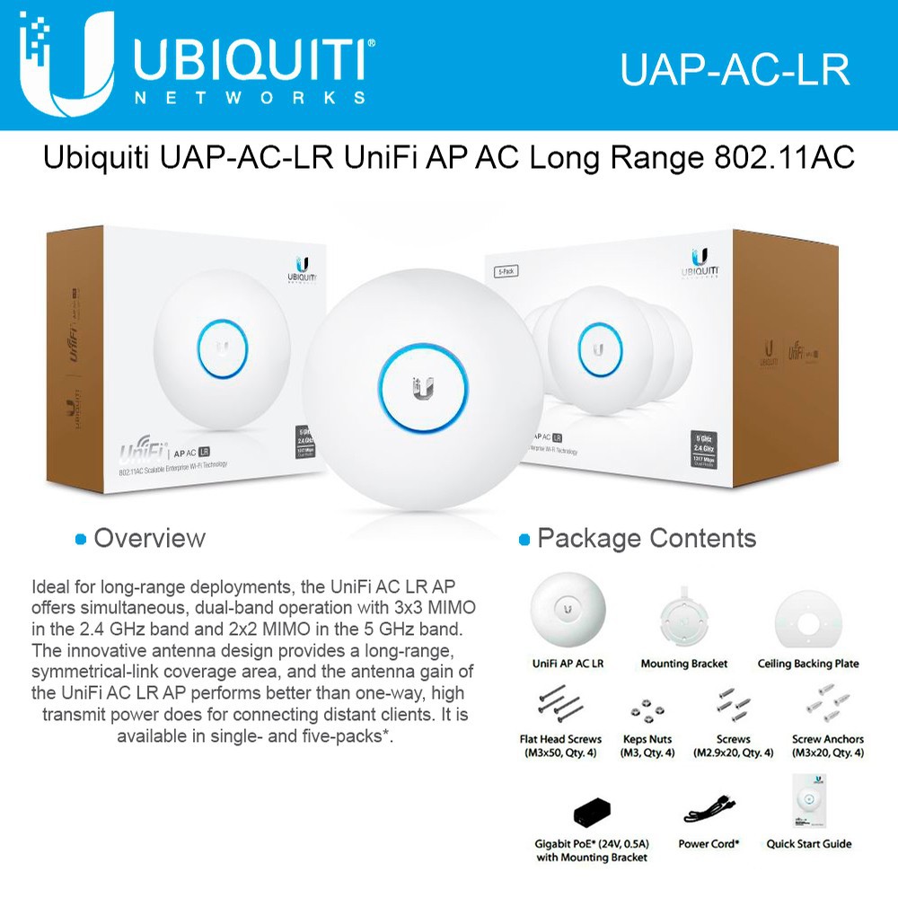 UniFi UAP-AC-LR 802.11ac Access Point (1.3 Gbps)